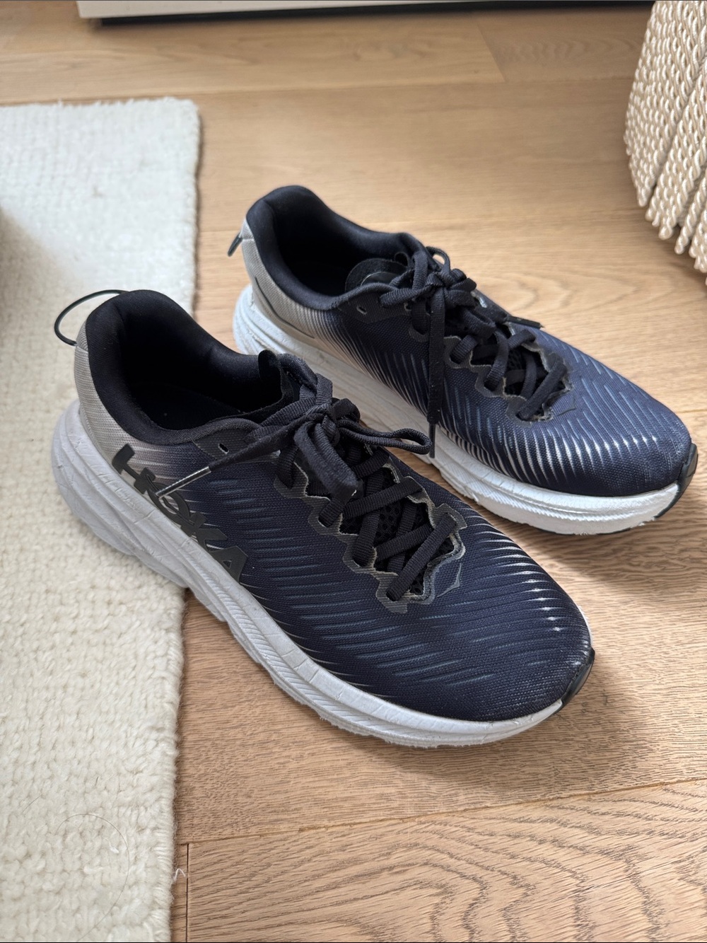 Hoka One Rincon 3 Black and White Performance Running Shoes